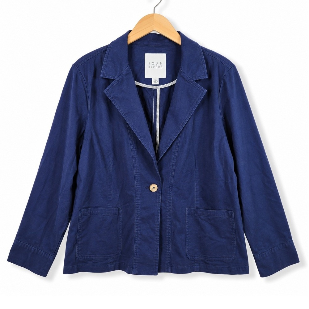 Joan Rivers Womens XL Petite Navy Signature Twill Cinched Back Blazer A682875